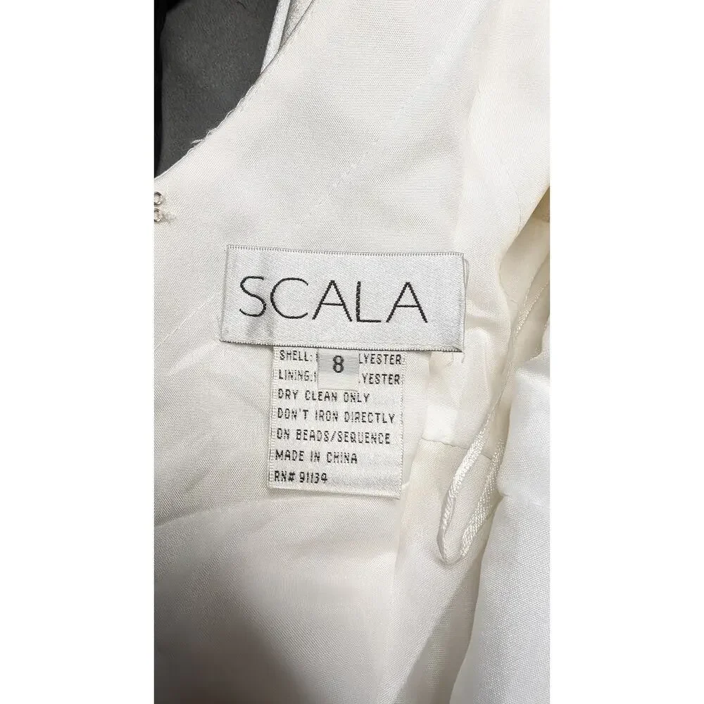 Scala Cream Satin Long Formal Evening Dress - Picture 5 of 8